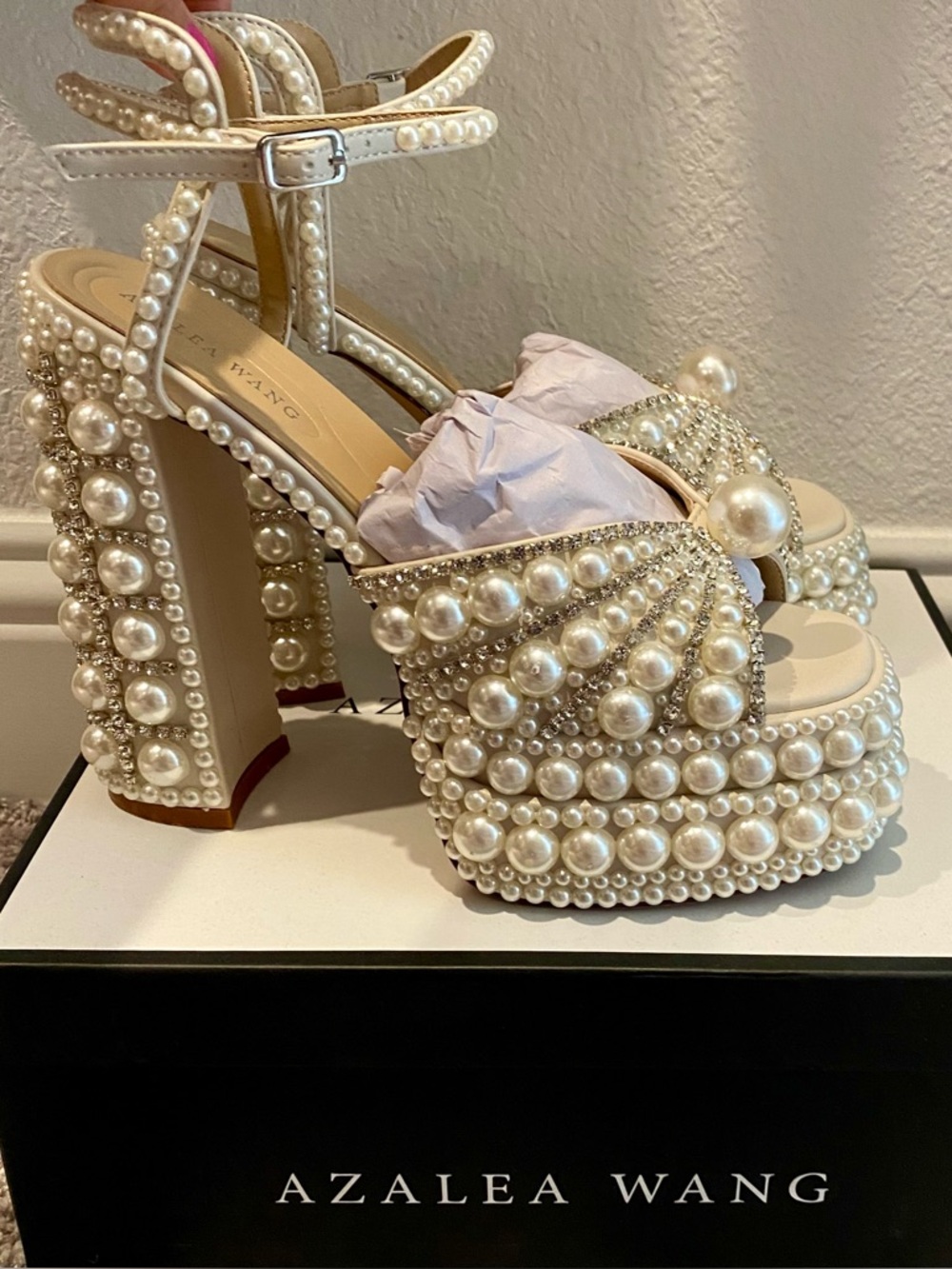 Azalea Wang Astrella Pearl-Embellished Platform Heels